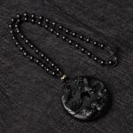 Buddha Stones Black Obsidian Dragon Phoenix Mandarin Duck Luck Protection Necklace Pendant Necklaces & Pendants BS 3