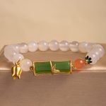 Buddha Stones Natural White Agate Jadeite Bamboo Beads Positivity Bracelet Bracelet BS 1