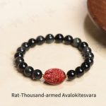 Buddha Stones Chinese Zodiac Natal Buddha Natural Black Obsidian Cinnabar Purification Bracelet Bracelet BS 8mm Rat-Thousand-armed Avalokitesvara(Wrist Circumference 14-17cm)