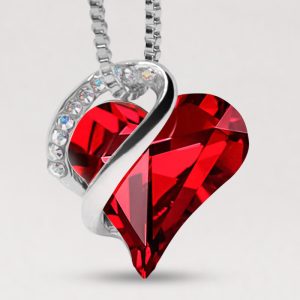 Buddha Stones Love Heart Birthstone Healing Energy Necklace Pendant Necklaces & Pendants BS 01-January & July-Siam Ruby Red