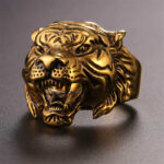 Buddha Stones Men's Animal Tiger Head Titanium Steel Balance Calm Punk Rock Biker Ring Ring BS 31