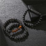 Buddha Stones 3Pcs Frosted Stone Lava Rock Tiger Eye Activate Bracelet Bracelet BS 5