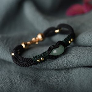 Buddha Stones Tibetan Jade Lucky Black Rope Couple Bracelet Bracelet BS 20cm fit for Wrist Circumference 18-18.5cm