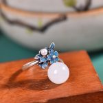 Buddha Stones White Jade 925 Sterling Silver Pearl Flower Blessing Necklace Pendant Ring Earrings Bracelet Necklaces & Pendants BS 24