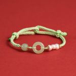 Buddha Stones Natural Hetian Jade Pearl Peace Buckle Luck Bracelet Bracelet BS Green
