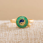 Buddha Stones Yin Yang Copper Luck Wealth Rotatable Ring Rings BS 5