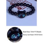 Buddha Stones Ebony Wood Liuli Glass Lovely Cat Peace Balance Bracelet Bracelet BS 11