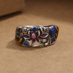 Buddha Stones Koi Fish Lotus Flower Leaf Design Luck Wealth Ring Ring BS 5