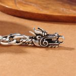 Buddha Stones 925 Sterling Silver Dragon Luck Protection Bracelet Bracelet Bangle BS 4