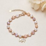 Buddha Stones 18K Gold Plated Pearl Elephant Zircon Charm Sincerity Bracelet Bracelet BS Pearl(Healing♥Wisdom)