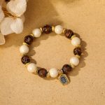 Buddha Stones Tibetan Zakiram Goddess of Wealth Charm Liuli Glass Incense Ash Porcelain Bead Protection Bracelet Bracelet BS Beige Porcelain Brown Liuli Glass Bead