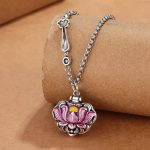 Buddha Stones Tibet Copper Lotus Luck New Begining Necklace Pendant Necklaces & Pendants BS Pink Lotus Necklace(Necklace Length: 60cm)