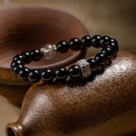 Buddha Stones Chinese Zodiac Natal Buddha 925 Sterling Silver Black Obsidian Moonstone Strength Bracelet Bracelet BS 13