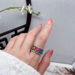 Buddha Stones Copper Blue Enamel Lotus Heart Sutra Koi Fish Luck Ring Ring BS 13