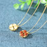 Buddha Stones 925 Sterling Silver Four Leaf Clover White Jade Red Agate Abundance Necklace Pendant Necklaces & Pendants BS 1