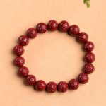 Buddha Stones Natural Cinnabar Om Mani Padme Hum Fret Pattern Lotus Blessing Bracelet Bracelet BS 3