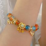 Buddha Stones Colorful Liuli Glass Bead Chinese Lock Charm Fortune Bracelet Bracelet BS 3
