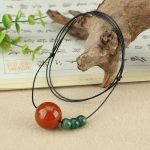 Buddha Stones Red Agate Green Aventurine Green Bodhi Seed Bead Calm Leather Rope Necklace Pendant Necklaces & Pendants BS 2