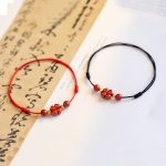 Buddha Stones Four Leaf Clover Cinnabar Blessing Calm String Bracelet Anklet Bracelet BS 1