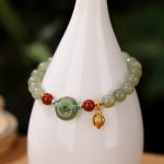 Buddha Stones 925 Sterling Silver Natural Hetian Jade Peace Buckle Red Agate Luck Bracelet Bracelet BS 1