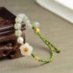 Buddha Stones 925 Sterling Silver Natural Hetian Jade Peach Blossom Luck Bracelet Bracelet BS 1