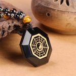 Buddha Stones Bagua Yin Yang Black Obsidian Purification Beaded Necklace Pendant Necklaces & Pendants BS 5