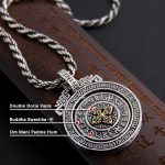 Buddha Stones Tibetan Om Mani Padme Hum Double Dorje Vajra Rotatable Purity Peace Necklace Pendant Necklaces & Pendants BS 10