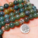 Buddha Stones 108 Mala Beads Indian Agate Lotus OM Buddha Tree of life Positive Calm Bracelet Mala Bracelet BS 9