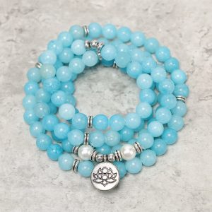 Buddha Stones Natural Amazonite Stone Healing Lotus Mala Bracelet Mala Bracelet BS main