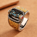 Buddha Stones Tibetan Nine-Eye Dzi Bead Wealth Blessings Rotatable Ring Ring BS Nine-Eye Dzi Bead(Wealth♥Protection)