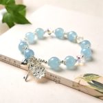 Buddha Stones 925 Sterling Silver Natural Aquamarine Serenity Flower Love Key Charm Bracelet Bracelet BS 6