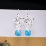 Buddha Stones 925 Sterling Silver Natural Aquamarine Leaf Flower Peace Earrings Necklace Earrings BS 13