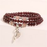 Buddha Stones Natural Garnet Strawberry Quartz Green Beans PiXiu Protection Triple Wrap Bracelet Bracelet BS 2