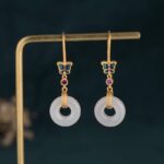 Buddha Stones FengShui White Jade Butterfly Fortune Earrings Earrings BS 1