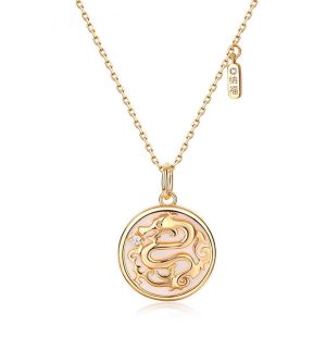 ❗❗❗A Flash Sale- Buddha Stones 925 Sterling Silver Tridacna Stone Year of the Dragon Fu Character Luck Strength Necklace Pendant Necklaces & Pendants BS Tridacna Stone(Calm♥Blessing)