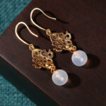 Buddha Stones 24K Gold Plated Round Chalcedony Positive Dangle Drop Earrings Earrings BS 4