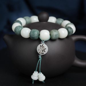 Buddha Stones White Bodhi Six True Words Protection Bracelet Bracelet BS 10*11mm