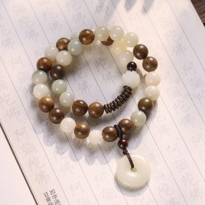 Buddha Stones Bodhi Seed Green Sandalwood Lotus Peace Buckle Harmony Double Wrap Bracelet Bracelet BS Bodhi Seed&Green Sandalwood