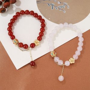 Buddha Stones Natural Red Agate White Agate Peach Blossom Self-acceptance Bracelet Bracelet BS main