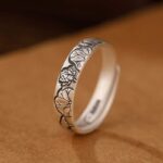 Buddha Stones 999 Sterling Silver Lotus Peony Flower Enlightenment Ring Ring BS 5