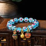 Buddha Stones Gold Swallowing Beast Family Pink Love Heart Luminous Fluorescent Liuli Glass Bead Bracelet Bracelet BS Blue Gold Swallowing Beast Family