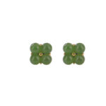 Buddha Stones 925 Sterling Silver Plated Gold Natural Cyan Jade Four Leaf Clover Luck Stud Earrings Earrings BS 8