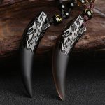 Buddha Stones Natural Ice Obsidian Wolf Tooth Pattern Courage Necklace Pendant Necklaces & Pendants BS main
