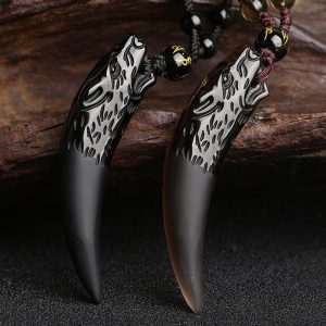 Buddha Stones Natural Ice Obsidian Wolf Tooth Pattern Courage Necklace Pendant Necklaces & Pendants BS main