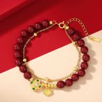 Buddha Stones 925 Sterling Silver Natural Cinnabar Four Leaf Clover Flower Blessing Chain Bracelet Bracelet BS 3