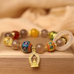 Buddha Stones Natural Gray Agate Five Directions Gods of Wealth Om Mani Padme Hum Buddha Charm Bracelet Bracelet BS 1