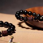 Buddha Stones Natural Gold Sheen Obsidian Rainbow Obsidian Om Mani Padme Hum Fu Character Healing Bracelet Bracelet BS 30
