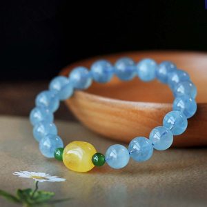 Natural Aquamarine Amber Beads Serenity Healing Bracelet Bracelet BS Aquamarine