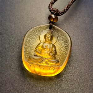 Buddha Stones Chinese Zodiac Natal Buddha Blessing Liuli Crystal Compassion Necklace Pendant Necklaces & Pendants BS Dog/Pig-Amitabha Buddha