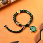Buddha Stones Tibet Handmade Five God Of Wealth Luck Thangka Amulet Prayer Wheel Flower Charm Weave String Bracelet Bracelet BS Dark Green(Wrist Circumference 14-19cm)
